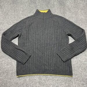 Fossil Sweater Mens Large Gray Lambswool 1/4 Zip Mock Neck Ribbed Pullover Knit